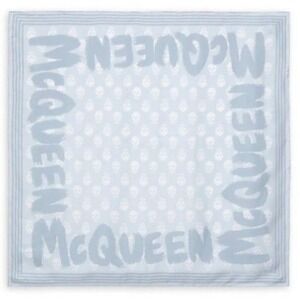Alexander McQueen Silk Skull Logo Scarf Light Blue